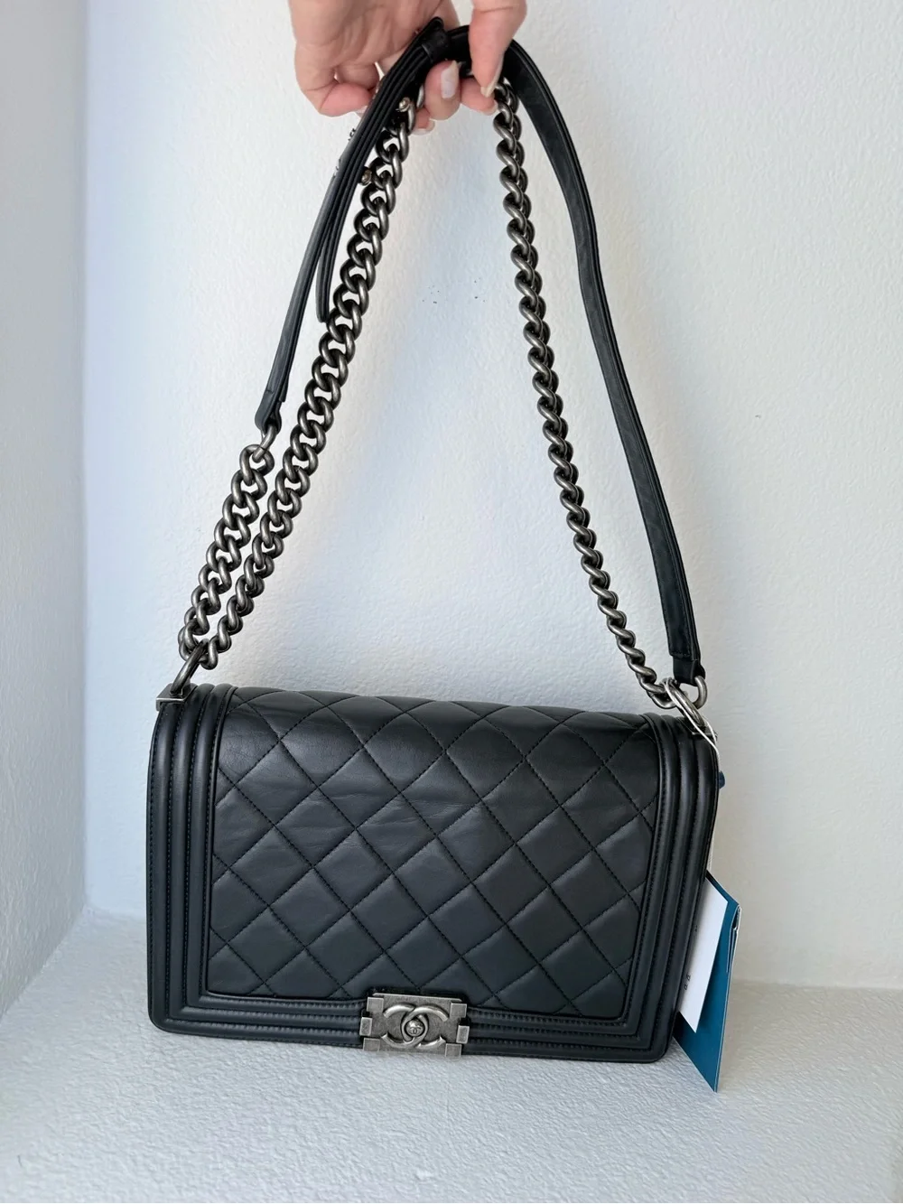 CHANEL Boy Black Quilted Leather - Ruthenium Hardware - Authenic
